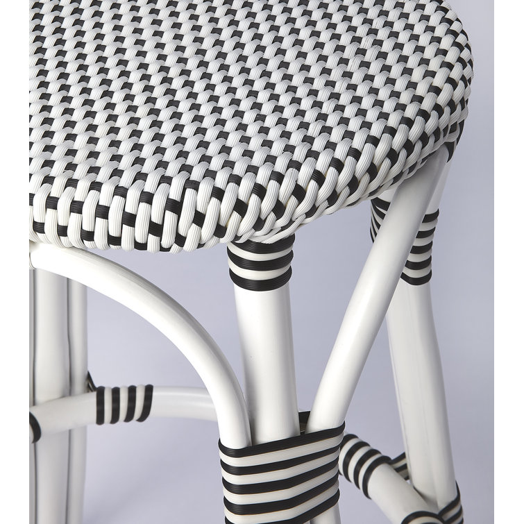 Coastal Boho Chic White & Black Dot Rattan Counter Stool