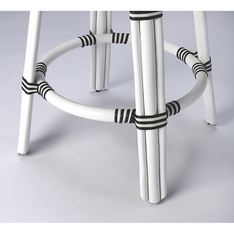 Coastal Boho Chic White & Black Dot Rattan Counter Stool