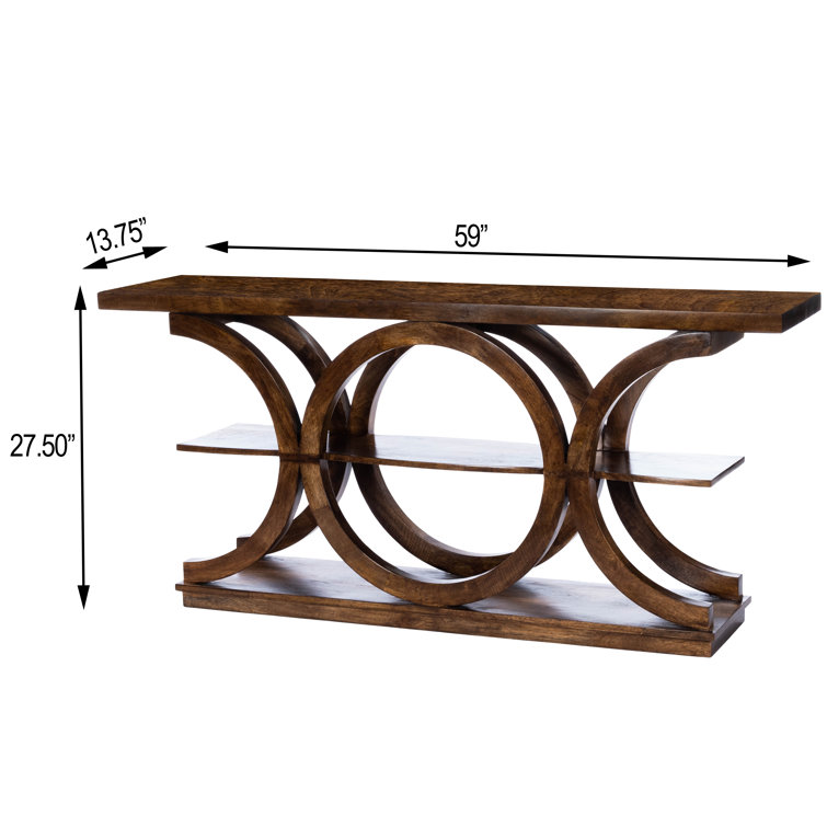 Stowe Solid Mango Wood and Glass 3-Tier Console Table in Dark Brown