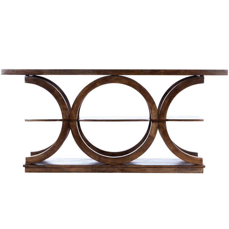 Stowe Solid Mango Wood and Glass 3-Tier Console Table in Dark Brown