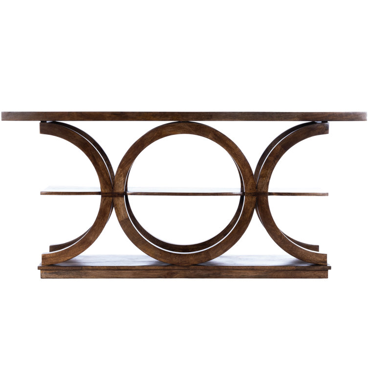 Stowe Solid Mango Wood and Glass 3-Tier Console Table in Dark Brown