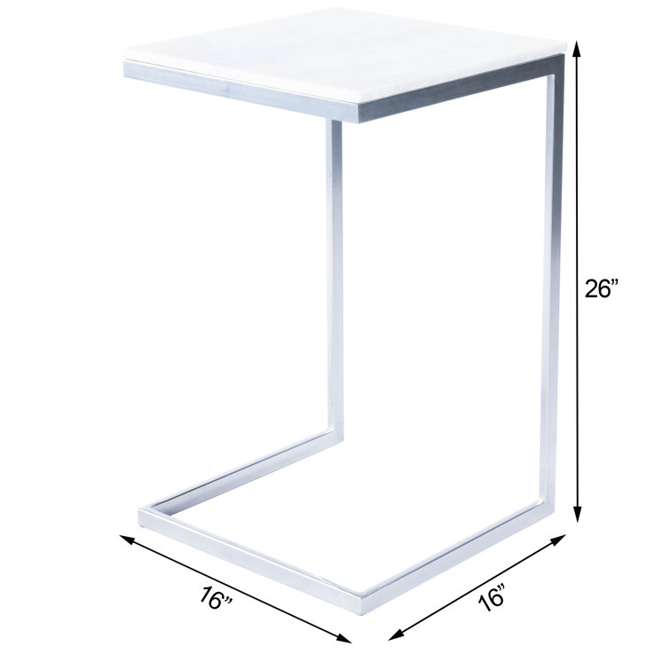 Lawler 26'' Brushed Nickel Iron Base with White Marble Top End Table