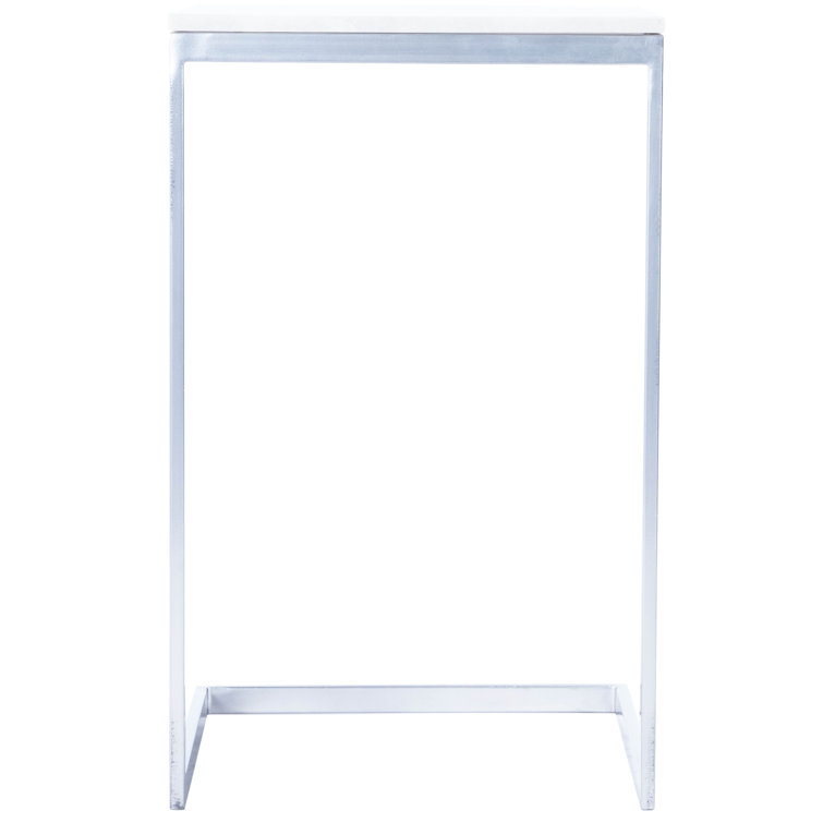 Lawler 26'' Brushed Nickel Iron Base with White Marble Top End Table