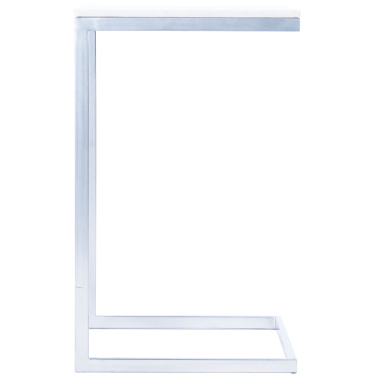Lawler 26'' Brushed Nickel Iron Base with White Marble Top End Table