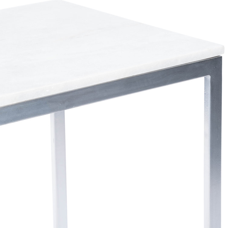 Lawler 26'' Brushed Nickel Iron Base with White Marble Top End Table