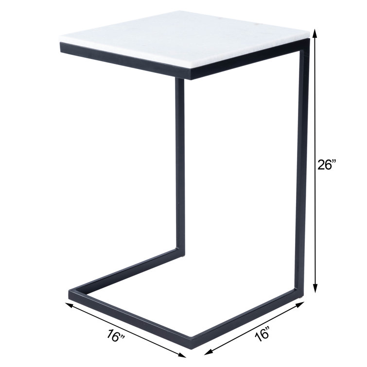 Cleo Modern C-Shape Black Iron & White Marble End Table