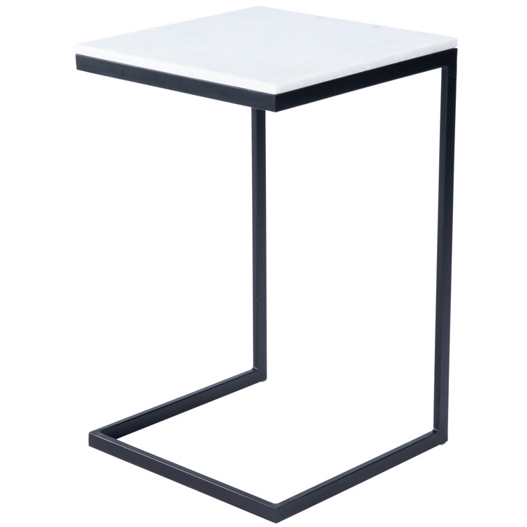 Cleo Modern C-Shape Black Iron & White Marble End Table