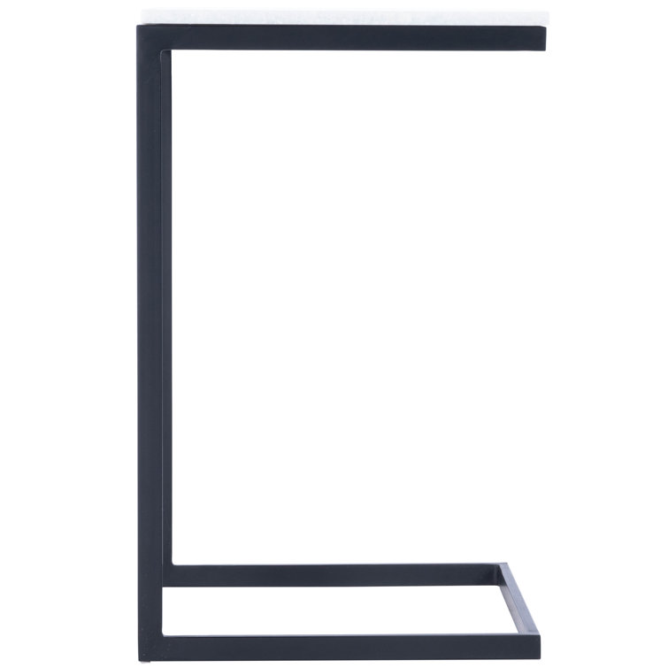 Cleo Modern C-Shape Black Iron & White Marble End Table