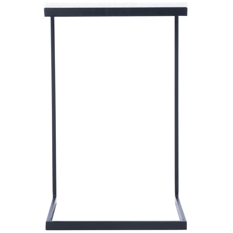 Cleo Modern C-Shape Black Iron & White Marble End Table