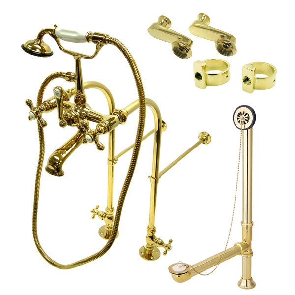 Polished Brass Vintage Freestanding Clawfoot Tub Faucet Package