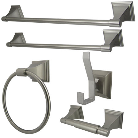 Satin Nickel 5-Piece Bathroom Hardware Set with Towel Bars
