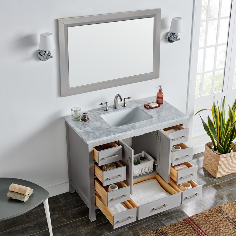 Elegant Aberdeen 42" Transitional Gray Vanity with White Carrara Marble Top