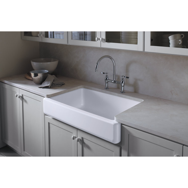 White 36" Cast Iron Farmhouse Drop-In Kitchen Sink