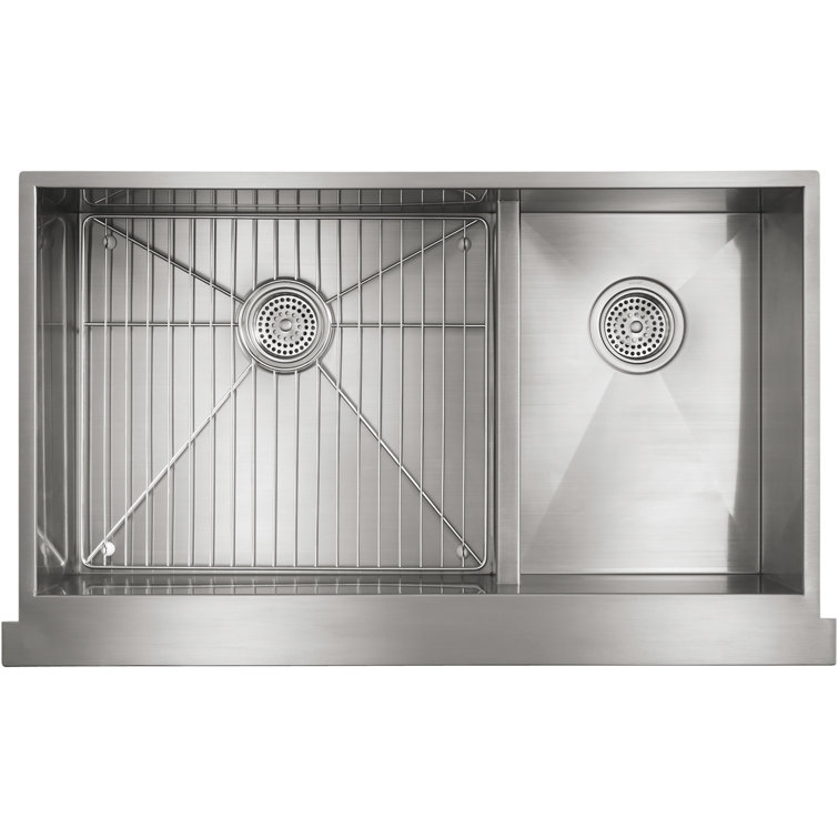 35.5" Stainless Steel Double Bowl Farmhouse Sink