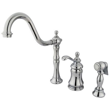 Polished Chrome Traditional Widespread Kitchen Faucet with Brass Sprayer