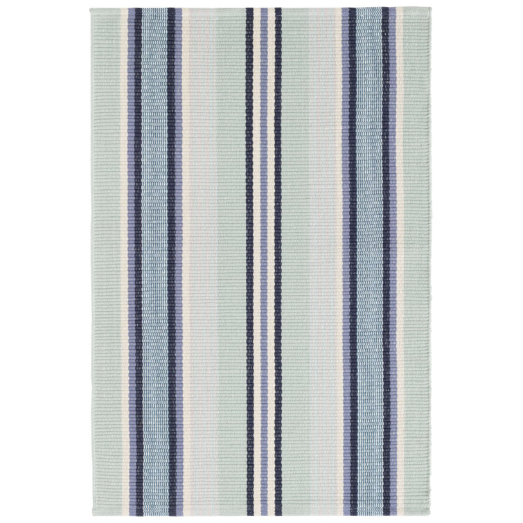 Blue and Green Stripe Handwoven Cotton Rug, 2' x 3'