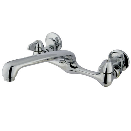 Polished Chrome Wall Mount Kitchen Faucet with Cast Spout