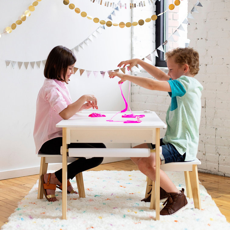 Espresso Mid-Century Modern Kids Arts and Crafts Table Set with Stools