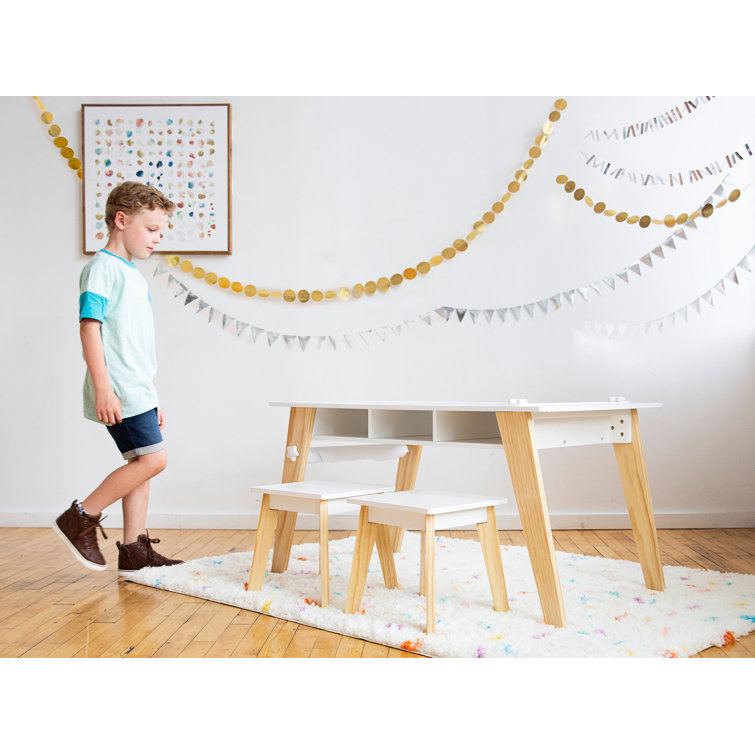 Espresso Mid-Century Modern Kids Arts and Crafts Table Set with Stools