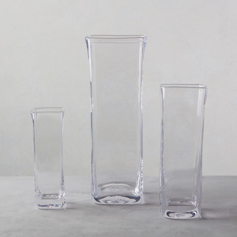 Large Clear Handblown Glass Square Vase