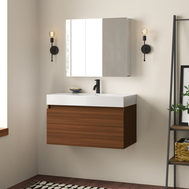 Teak Wall Mounted Vanity Set with Medicine Cabinet