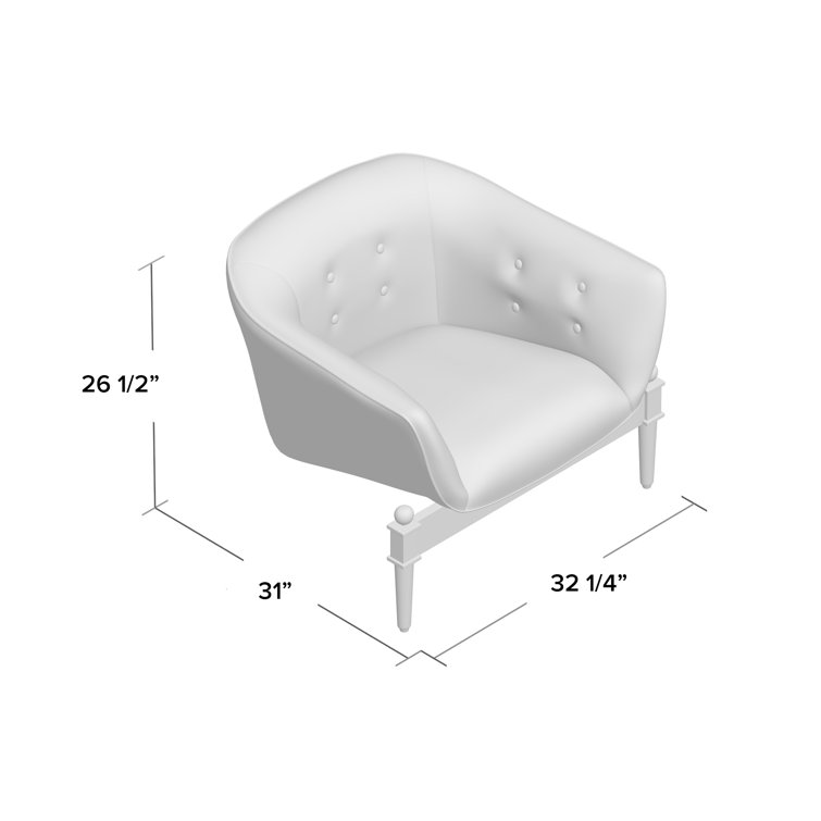 Mimi Barrel Chair in White Genuine Leather with Walnut Oak Frame