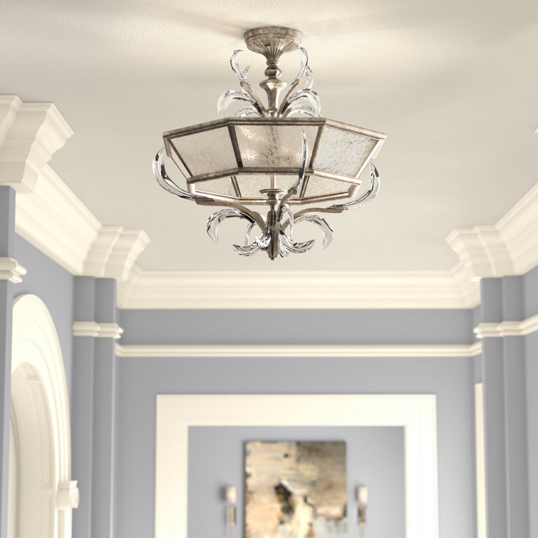 Gold Leaf Crystal LED 26" Semi Flush Mount Light