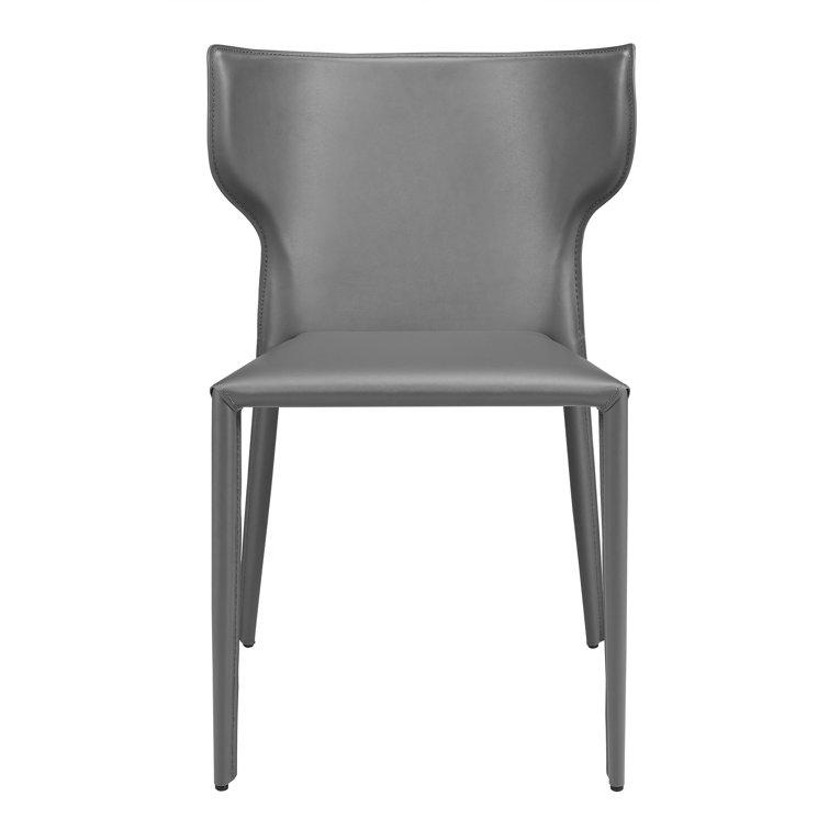 Light Gray Faux Leather Stackable Side Chairs with Metal Legs, Set of 2