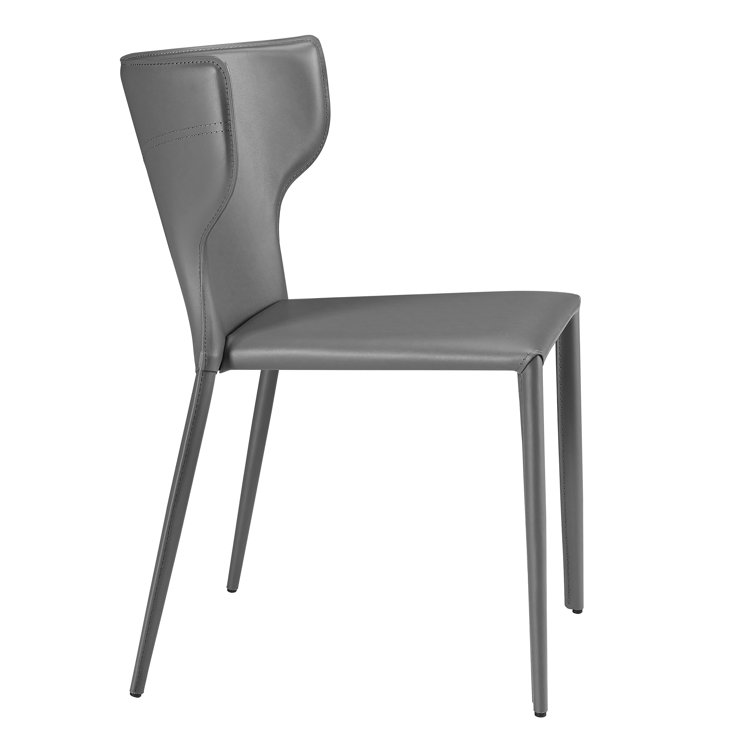 Light Gray Faux Leather Stackable Side Chairs with Metal Legs, Set of 2