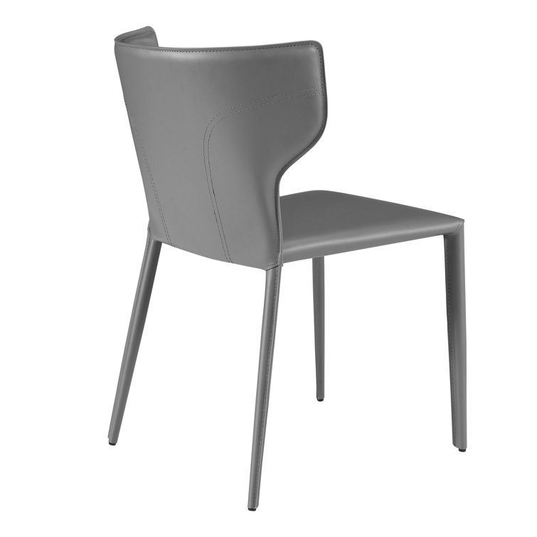 Light Gray Faux Leather Stackable Side Chairs with Metal Legs, Set of 2