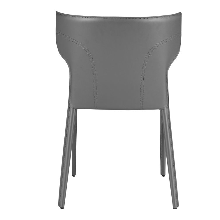 Light Gray Faux Leather Stackable Side Chairs with Metal Legs, Set of 2