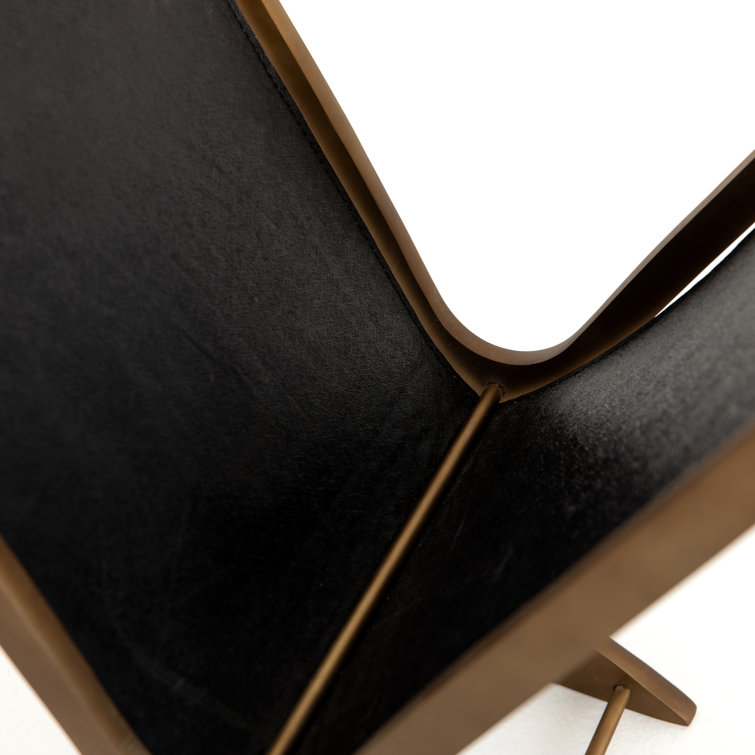 Rustic Brass and Black Faux Leather Magazine Rack