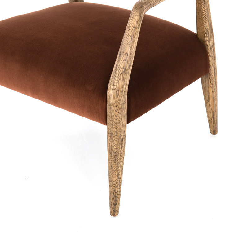Edith Rustic Oak Wood Frame Velvet Upholstered Arm Chair