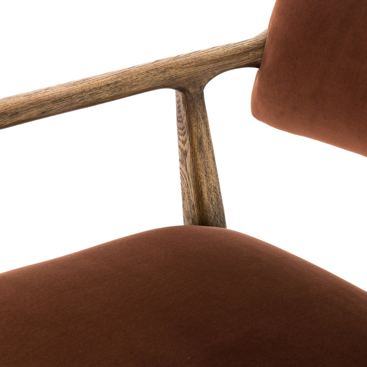 Edith Rustic Oak Wood Frame Velvet Upholstered Arm Chair