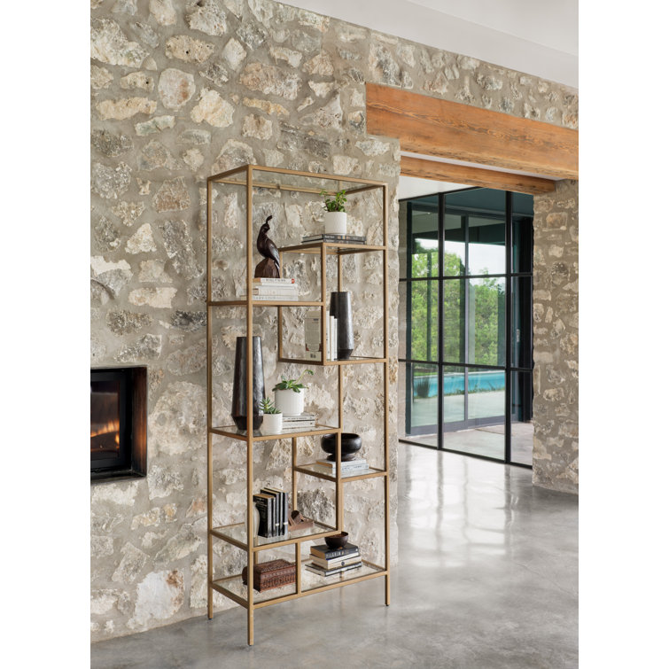 Helena Antique Brass 102'' Industrial Glass Bookcase