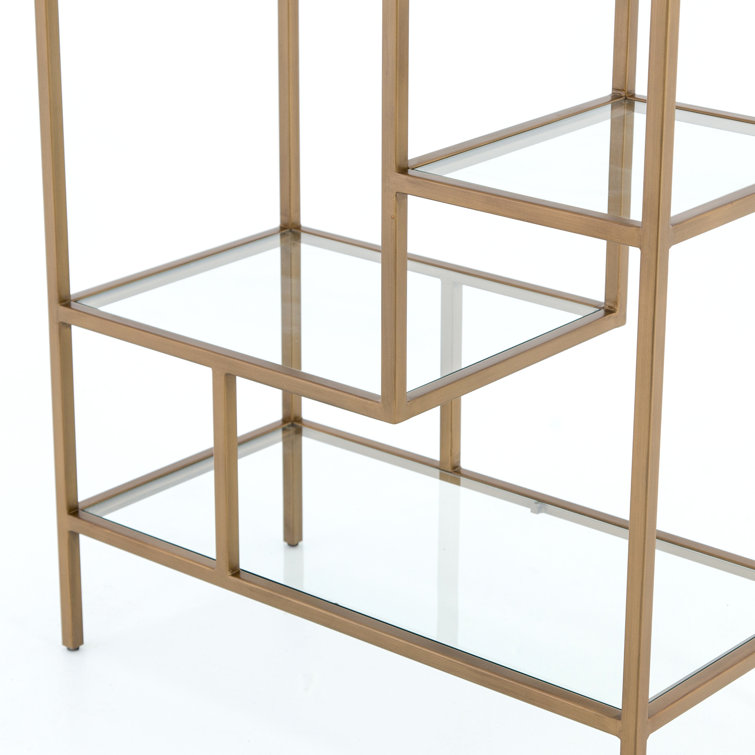 Helena Antique Brass 102'' Industrial Glass Bookcase