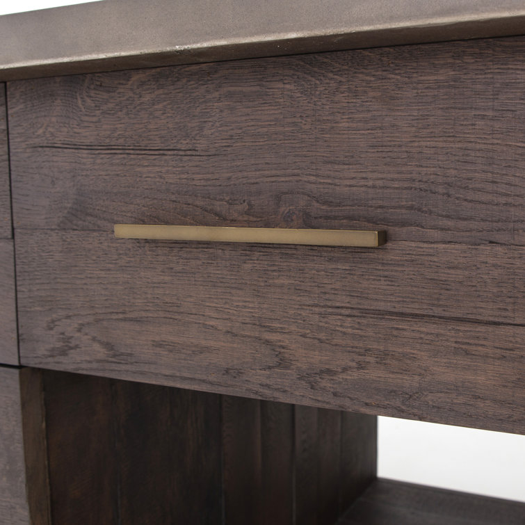 Acacia Wood Brown Rectangular Kitchen Island with Concrete Top