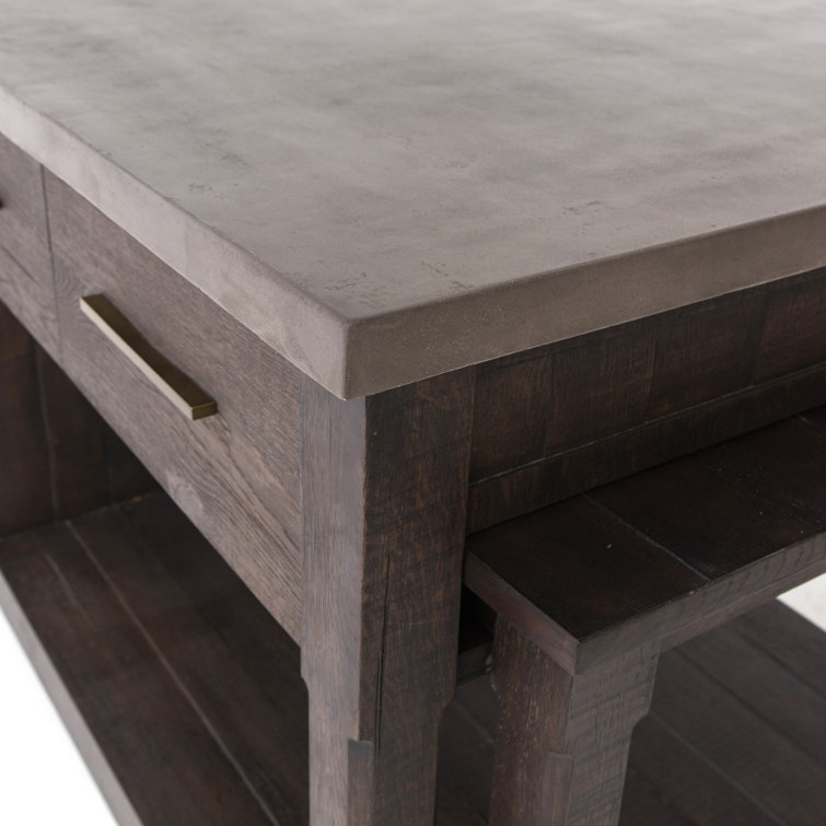 Acacia Wood Brown Rectangular Kitchen Island with Concrete Top