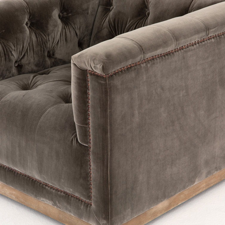 Sapphire Birch Velvet Tufted Swivel Armchair with Nailhead Trim