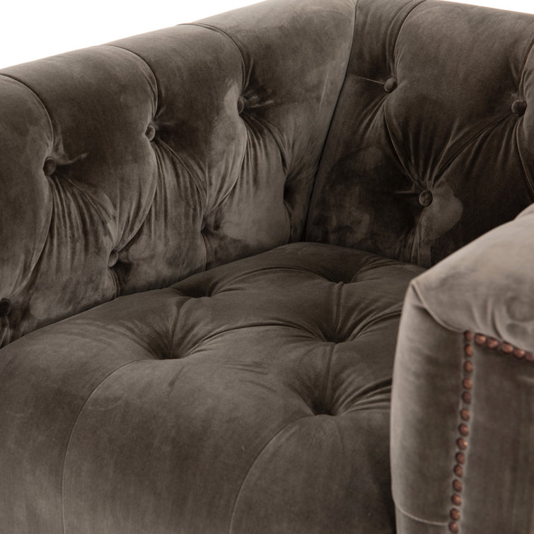 Sapphire Birch Velvet Tufted Swivel Armchair with Nailhead Trim