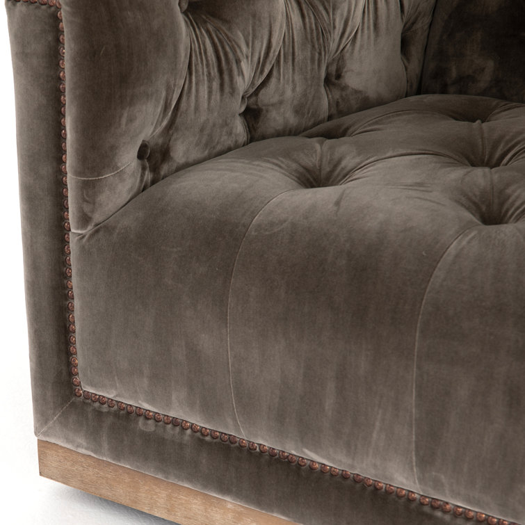 Sapphire Birch Velvet Tufted Swivel Armchair with Nailhead Trim