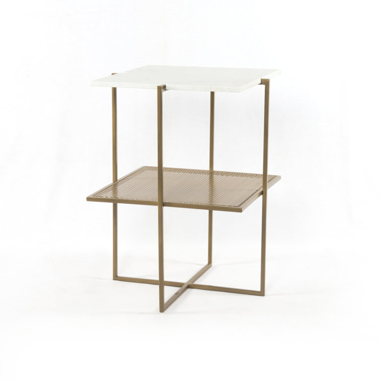 Hyla Chic Polished White Marble and Antique Brass Nightstand