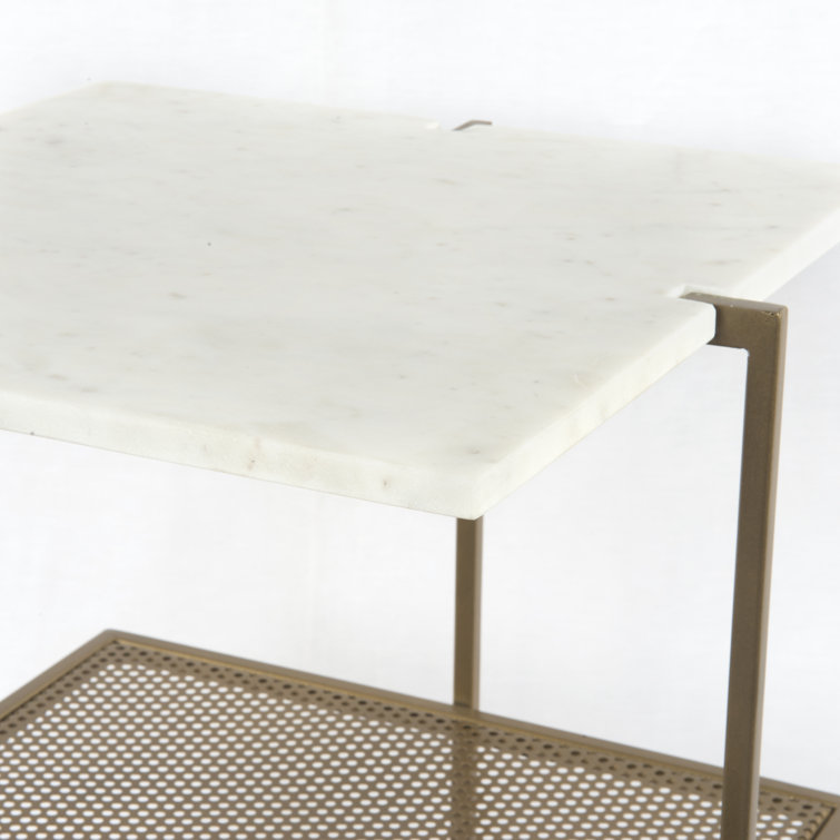 Hyla Chic Polished White Marble and Antique Brass Nightstand