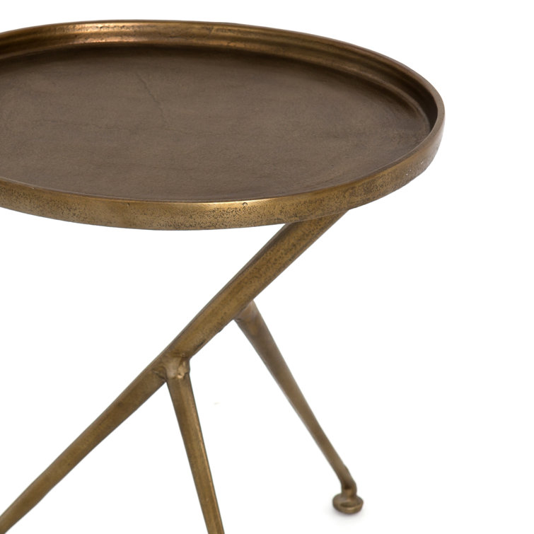 Araceli Raw Brass Round Stone and Metal Side Table