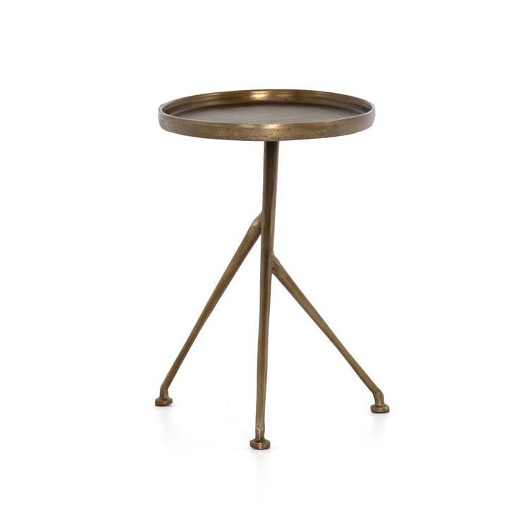 Araceli Raw Brass Round Stone and Metal Side Table