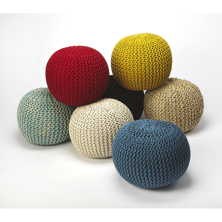Green Woven Cotton Round Pouf with Storage
