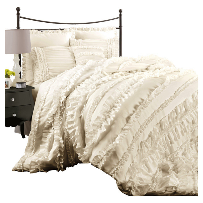 Ivory Queen Cotton Ruffled Comforter Set