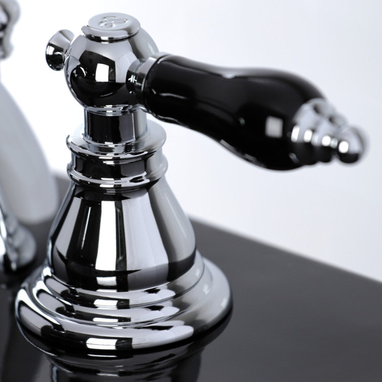 Duchess Polished Chrome Mini-Widespread Bathroom Faucet with Black Porcelain Handles