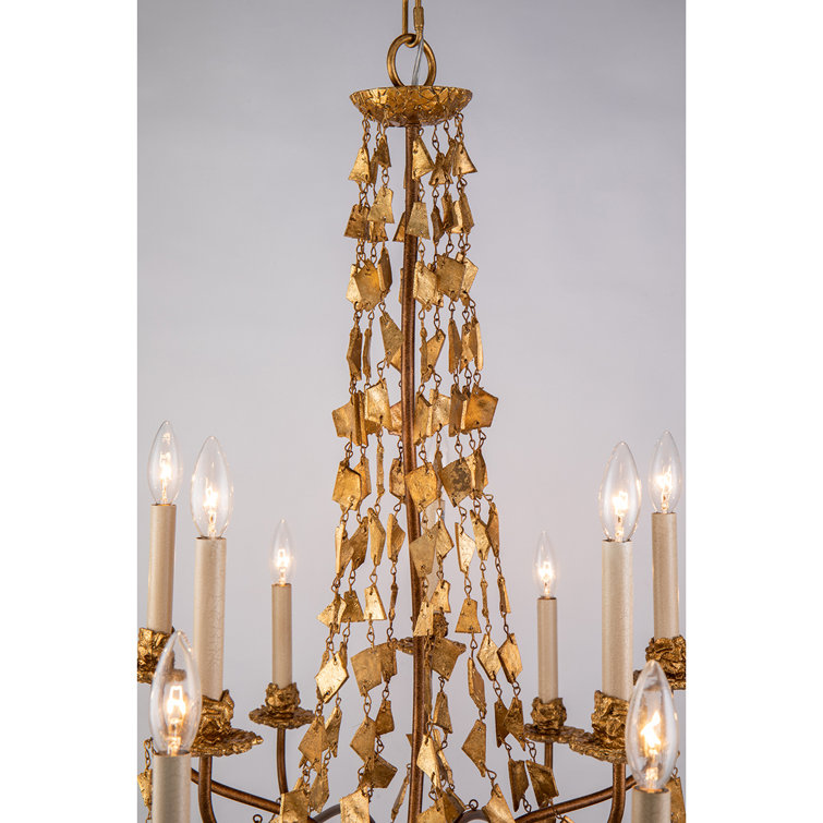 Gold Leaf 15-Light Candelabra Chandelier with Wrought Iron Frame