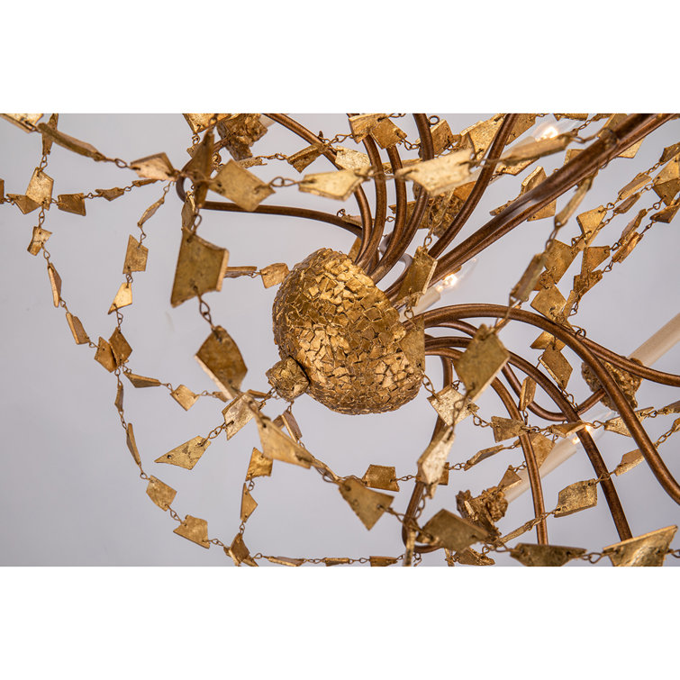 Gold Leaf 15-Light Candelabra Chandelier with Wrought Iron Frame